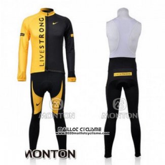 2009 Maillot Ciclismo Livestrong Noir et Jaune Manches Longues et Cuissard