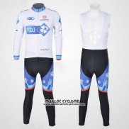 2010 Maillot Ciclismo FDJ Blanc et Azur Manches Longues et Cuissard