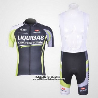 2011 Maillot Ciclismo Liquigas Cannondale Noir et Vert Manches Courtes et Cuissard