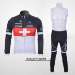 2011 Maillot Ciclismo Trek Leqpard Champion Suisse Rouge et Blanc Manches Longues et Cuissard