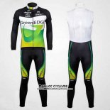 2012 Maillot Ciclismo GreenEDGE Noir et Vert Manches Longues Cuissard