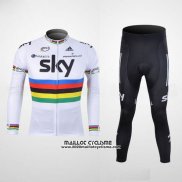 2012 Maillot Ciclismo Sky UCI Mondo Champion Noir et Blanc Manches Longues et Cuissard