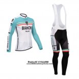 2014 Maillot Ciclismo Bianchi Vert et Blanc Manches Longues et Cuissard