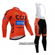 2015 Maillot Ciclismo CCC Noir et Orange Manches Longues et Cuissard