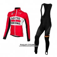 2015 Maillot Ciclismo Lotto Soudal Rouge et Noir Manches Longues et Cuissard