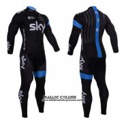 2015 Maillot Ciclismo Sky Azur et Noir Manches Longues et Cuissard