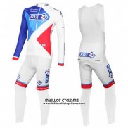 2016 Maillot Ciclismo FDJ Blanc et Bleu Manches Longues et Cuissard