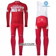 2016 Maillot Ciclismo Scott Rouge et Blanc Manches Longues et Cuissard