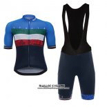 2017 Maillot Ciclismo Italie Noir et Bleu Manches Courtes et Cuissard