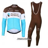 2018 Maillot Ciclismo Ag2r La Mondiale Marron Bleu Manches Longues et Cuissard