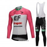 2018 Maillot Ciclismo Cannondale Drapac Blanc et Rose Manches Longues et Cuissard