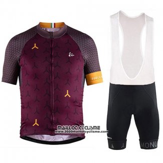 2018 Maillot Ciclismo Craft Monument Fonce Rouge Manches Courtes et Cuissard