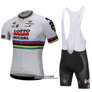 2018 Maillot Ciclismo UCI Mondo Champion Lotto Soudal Blanc Manches Courtes et Cuissard