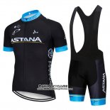 2019 Maillot Ciclismo Astana Noir Bleu Manches Courtes et Cuissard