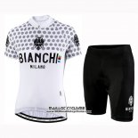 2019 Maillot Ciclismo Femme Bianchi Dot Blanc Manches Courtes et Cuissard