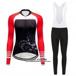 2019 Maillot Ciclismo Femme Dirty Snow Rouge Blanc Noir Manches Longues et Cuissard