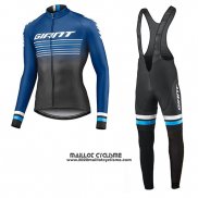 2019 Maillot Ciclismo Giant Race Day Bleu Noir Manches Longues et Cuissard