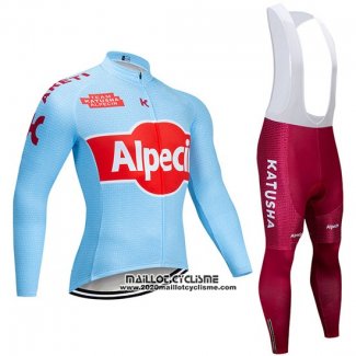 2019 Maillot Ciclismo Katusha Alpecin Bleu Rouge Manches Longues et Cuissard