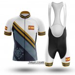 2020 Maillot Ciclismo Champion Espagne Bleu Clair Jaune Manches Courtes et Cuissard