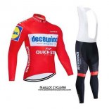 2020 Maillot Ciclismo Deceuninck Quick Step Rouge Blanc Manches Longues et Cuissard
