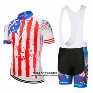 2020 Maillot Ciclismo USA Bleu Rouge Blanc Manches Courtes et Cuissard