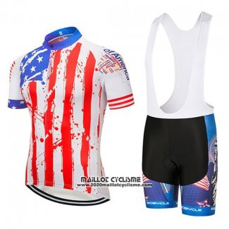 2020 Maillot Ciclismo USA Bleu Rouge Blanc Manches Courtes et Cuissard