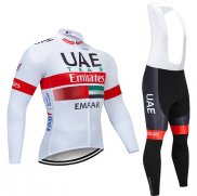 2020 Maillot Cyclisme UAE Blanc Rouge Manches Longues et Cuissard