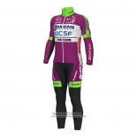 2022 Maillot Cyclisme Bardiani Csf Faizane Vert Violet Manches Longues et Cuissard