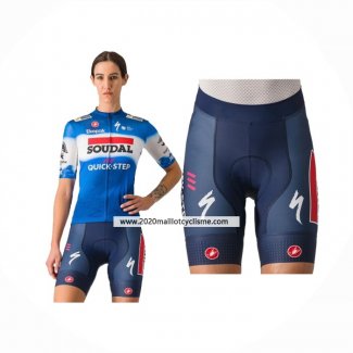 2024 Maillot Cyclisme Femme Deceuninck Quick Step Bleu Manches Courtes Et Cuissard