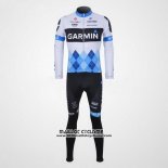 2011 Maillot Ciclismo Garmin Cervelo Bleu et Blanc Manches Longues et Cuissard