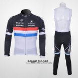 2011 Maillot Ciclismo Trek Leqpard Champion France Noir et Blanc Manches Longues et Cuissard