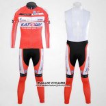 2012 Maillot Ciclismo Katusha Blanc et Orange Manches Longues et Cuissard