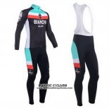 2013 Maillot Ciclismo Bianchi Noir et Bleu Clair Manches Longues et Cuissard