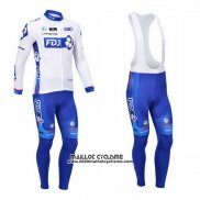 2013 Maillot Ciclismo FDJ Blanc et Azur Manches Longues et Cuissard