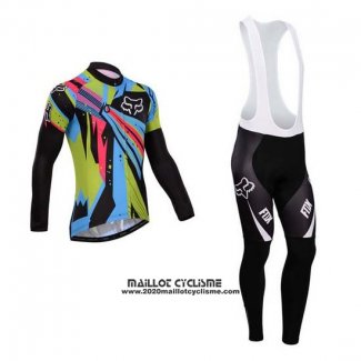 2014 Maillot Ciclismo Fox Azur et Noir Manches Longues et Cuissard