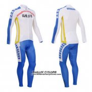 2014 Maillot Ciclismo Fox Cyclingbox Blanc et Bleu Manches Longues et Cuissard