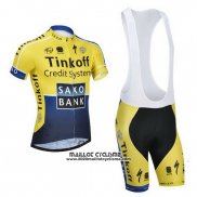 2014 Maillot Ciclismo Tinkoff Saxo Bank Bleu et Jaune Manches Courtes et Cuissard