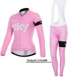 2015 Maillot Ciclismo Femme Sky Fuchsia Manches Longues et Cuissard