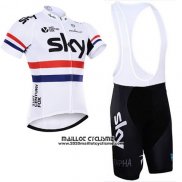 2015 Maillot Ciclismo Sky Champion Regno Unito Blanc et Rouge Manches Courtes et Cuissard