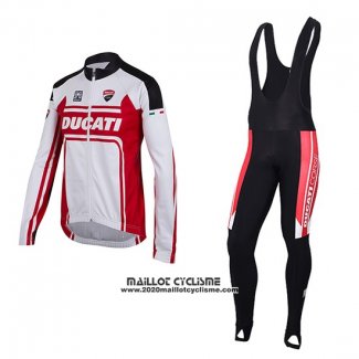 2016 Maillot Ciclismo Ducati Blanc et Rouge Manches Longues et Cuissard