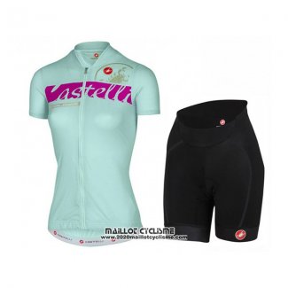 2017 Maillot Ciclismo Femme Castelli Bleu Clair Manches Courtes et Cuissard