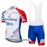 2018 Maillot Ciclismo FDJ Blanc et Bleu Manches Courtes et Cuissard