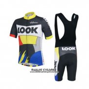 2018 Maillot Ciclismo Look Noir Jaune Bleu Manches Courtes et Cuissard