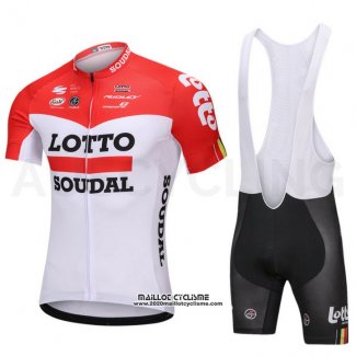 2018 Maillot Ciclismo Lotto Soudal Blanc et Rouge Manches Courtes et Cuissard