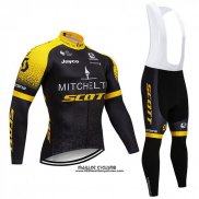 2018 Maillot Ciclismo Scott Noir et Jaune Manches Longues et Cuissard