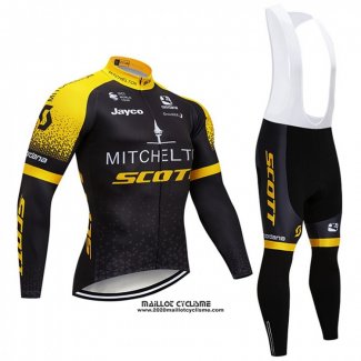 2018 Maillot Ciclismo Scott Noir et Jaune Manches Longues et Cuissard