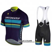 2018 Maillot Ciclismo Specialized Bleu Jaune Blanc Manches Courtes et Cuissard