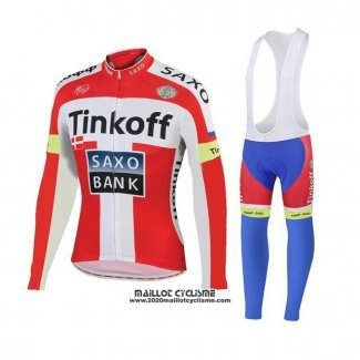 2018 Maillot Ciclismo Tinkoff Saxo Bank Rouge Blanc Manches Longues et Cuissard