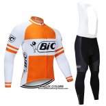 2019 Maillot Ciclismo Bic Blanc Orange Manches Longues et Cuissard