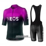 2019 Maillot Ciclismo Castelli Ineos Noir Violet Manches Courtes et Cuissard